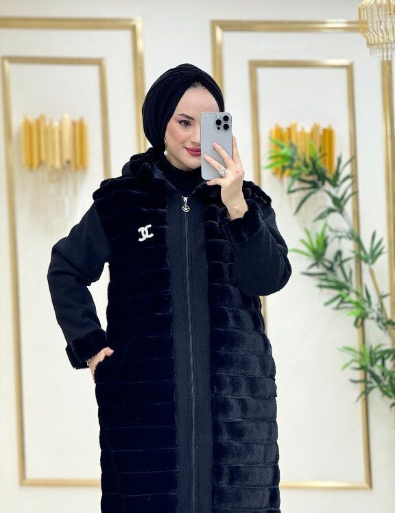 Tam Boy Kürk Kaban Siyah