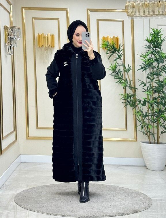 Tam Boy Kürk Kaban Siyah