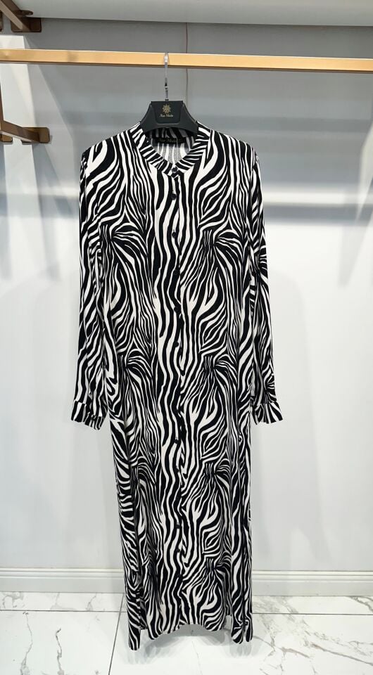 DUBAİ  VİSKON GÖMLEK ELBİSE ZEBRA DESEN