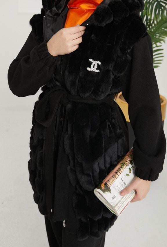 Kürk Detaylı Kaşe Kaban Siyah