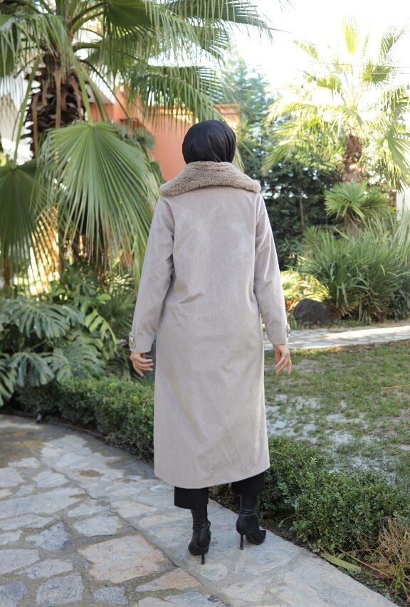 Angora Tay Tüyü Kumaş Kaban Bej