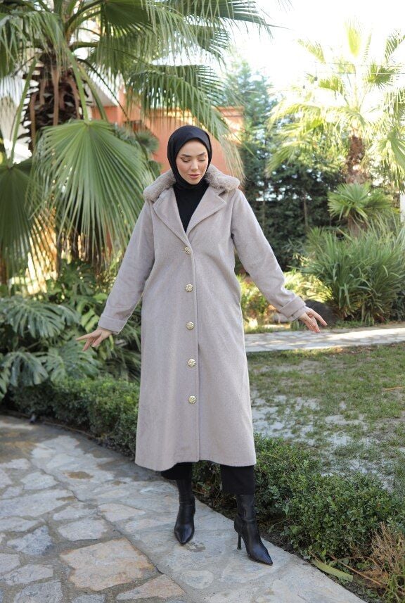 Angora Tay Tüyü Kumaş Kaban Bej