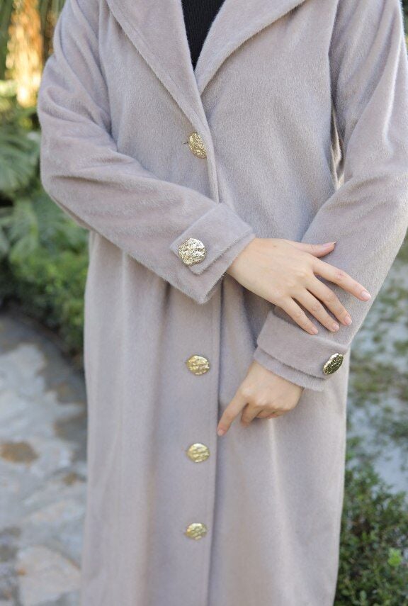 Angora Tay Tüyü Kumaş Kaban Bej