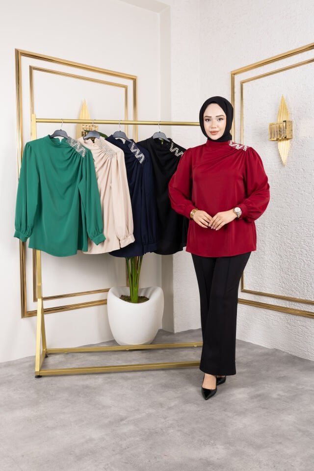 OMZU TAŞLI  BLUZ BORDO