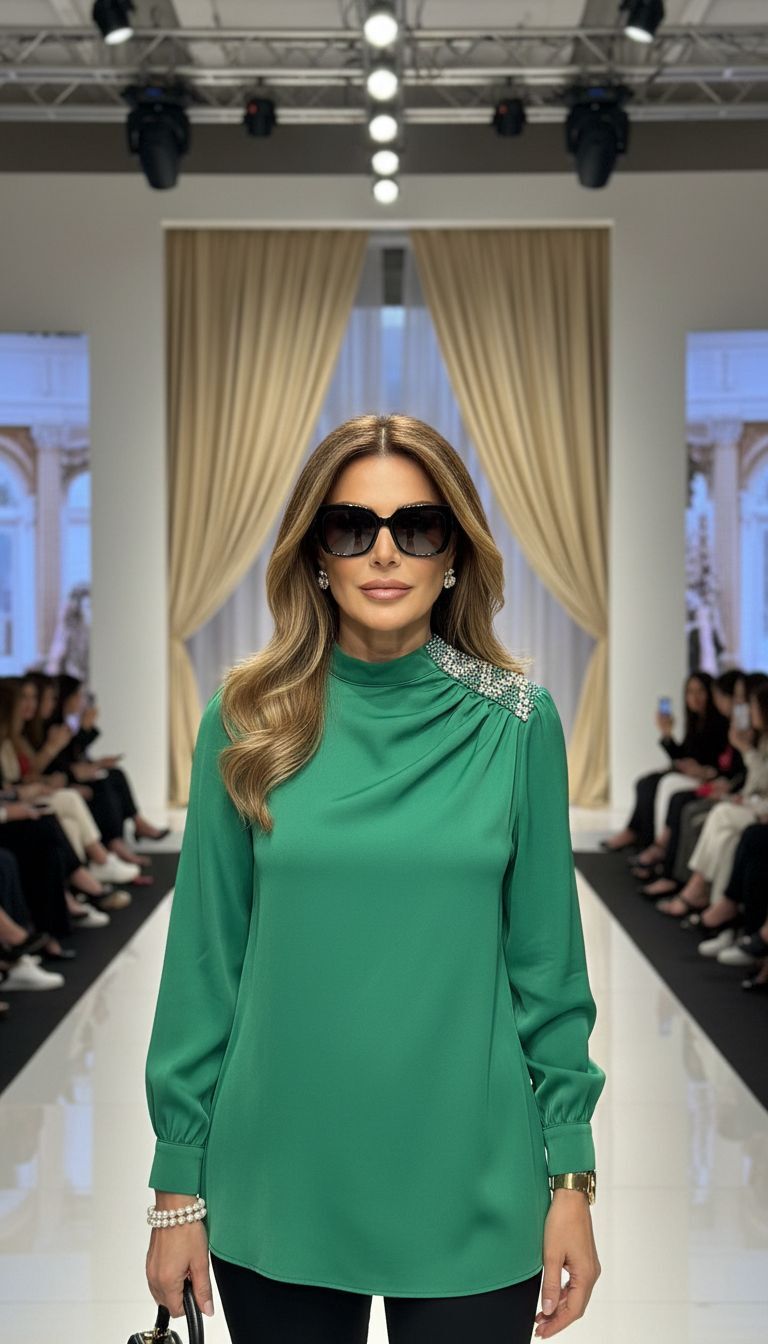 OMZU TAŞLI BLUZ YEŞİL