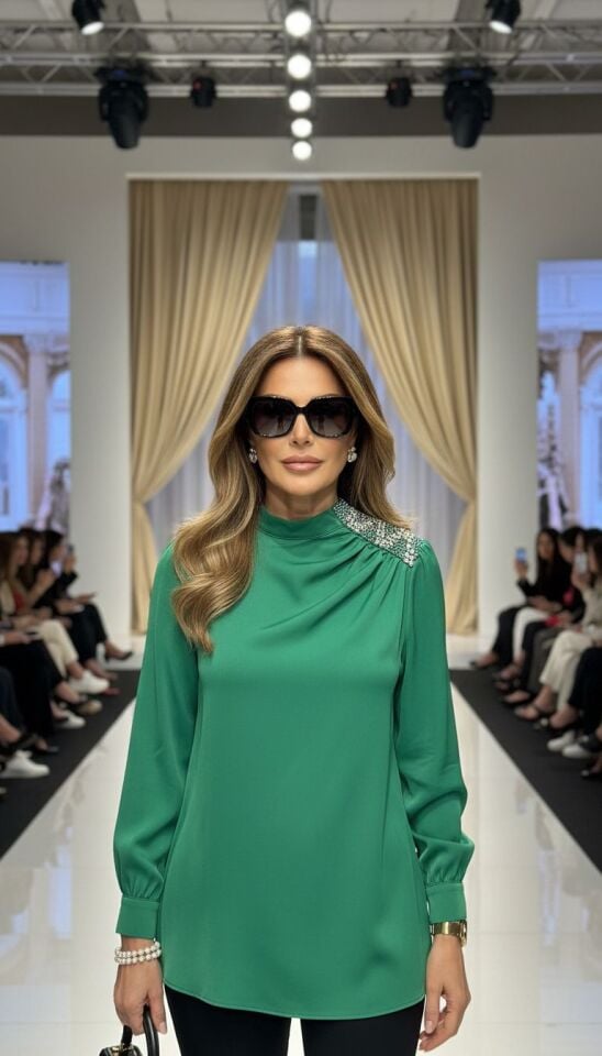 OMZU TAŞLI BLUZ YEŞİL