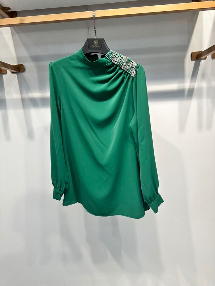 OMZU TAŞLI BLUZ YEŞİL