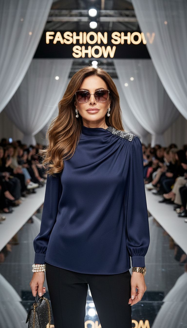 OMZU TAŞLI BLUZ LACİVERT