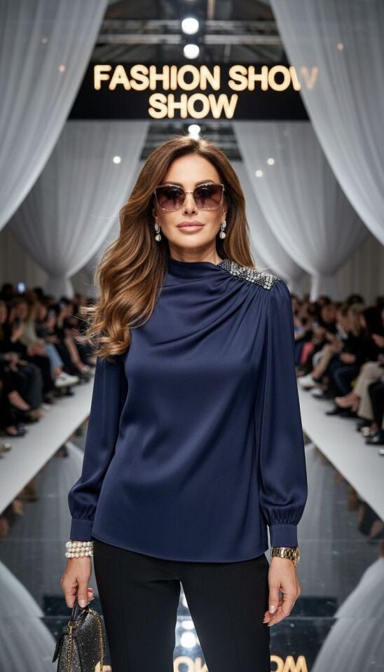 OMZU TAŞLI BLUZ LACİVERT