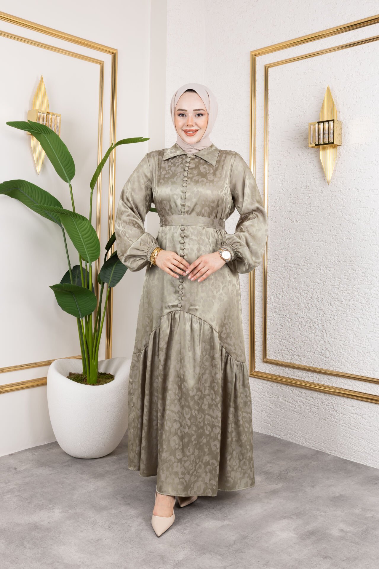 LEOPAR DESEN   ELBİSE HAKİ YEŞİL