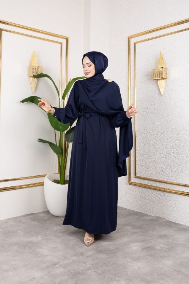 ŞAL YAKA DETAY LACİVERT