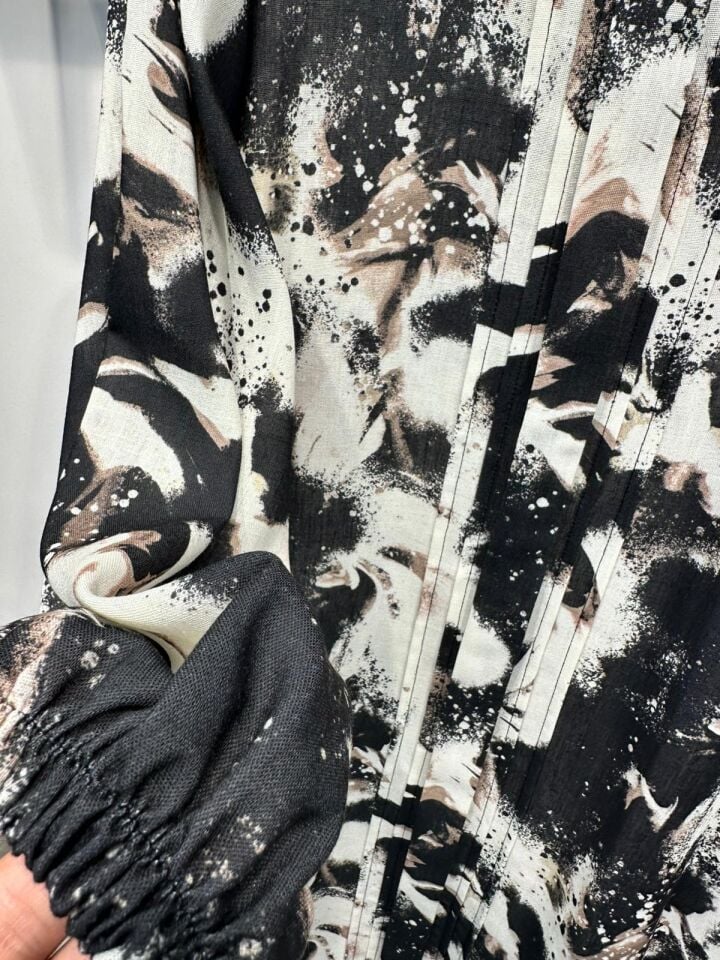 DESENLİ KETEN KUMAŞ ELBİSE