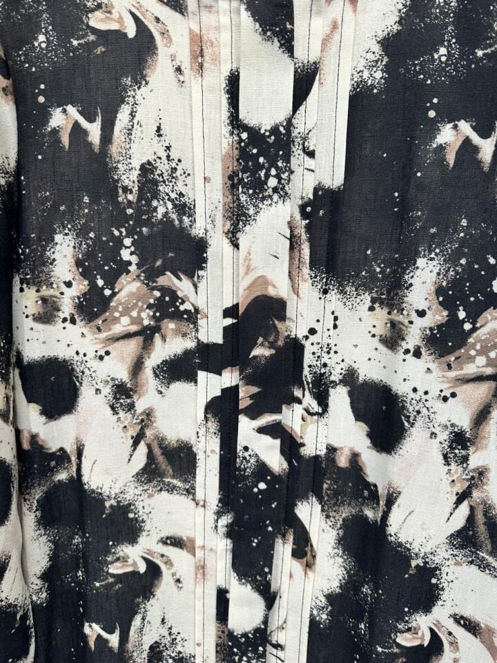 DESENLİ KETEN KUMAŞ ELBİSE