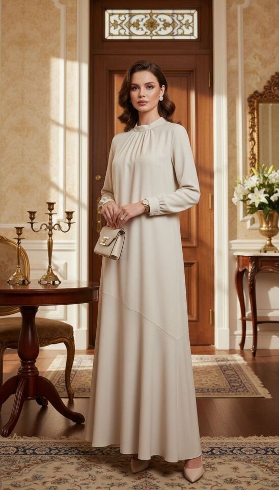 DERİ VOLAN DETAYLI ELBİSE BEJ