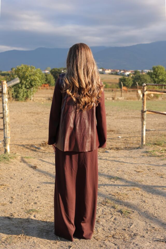 DERİ SÜVETERLİ ELBİSE KAHVE