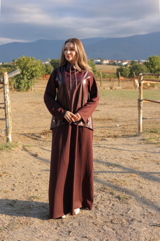 DERİ SÜVETERLİ ELBİSE KAHVE