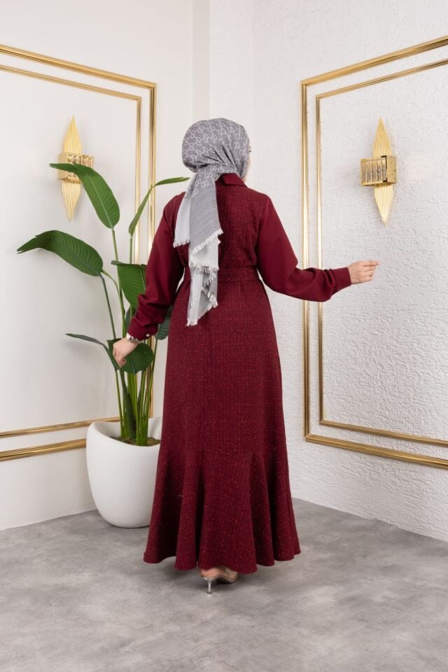 TÜVİT KUMAŞ ELBİSE BORDO