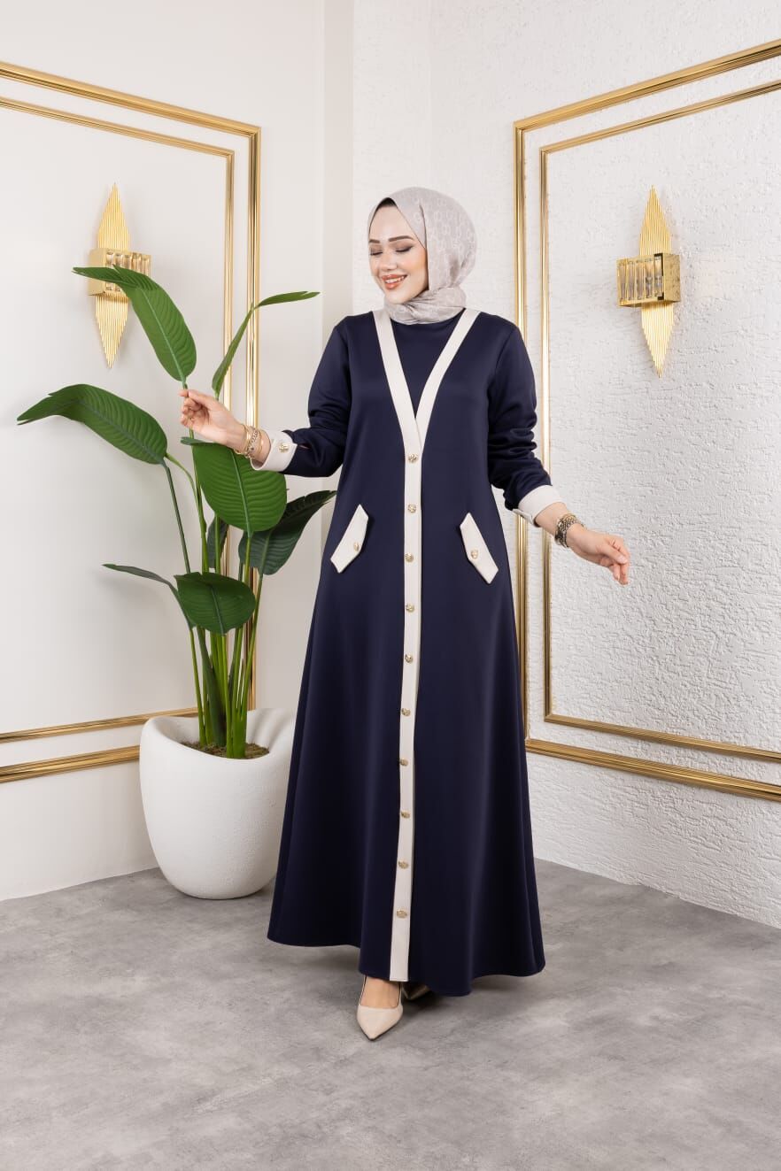 HIRKA GÖRÜNÜMLÜ ELBİSE LACİVERT