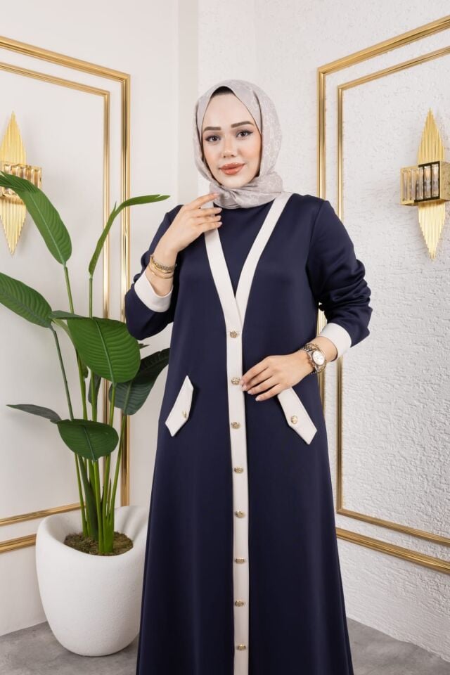 HIRKA GÖRÜNÜMLÜ ELBİSE LACİVERT