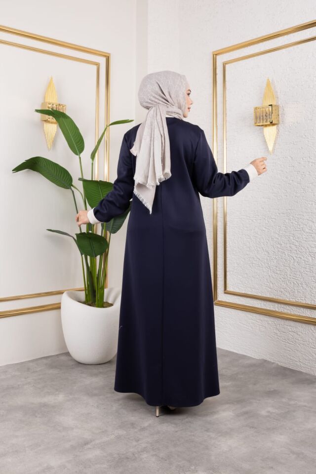 HIRKA GÖRÜNÜMLÜ ELBİSE LACİVERT