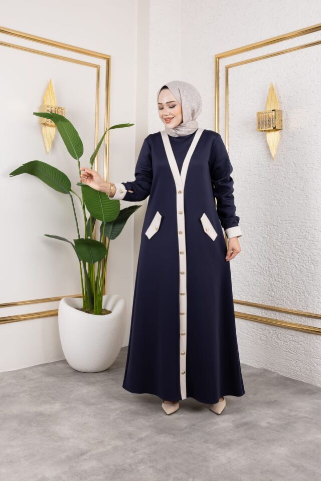 HIRKA GÖRÜNÜMLÜ ELBİSE LACİVERT