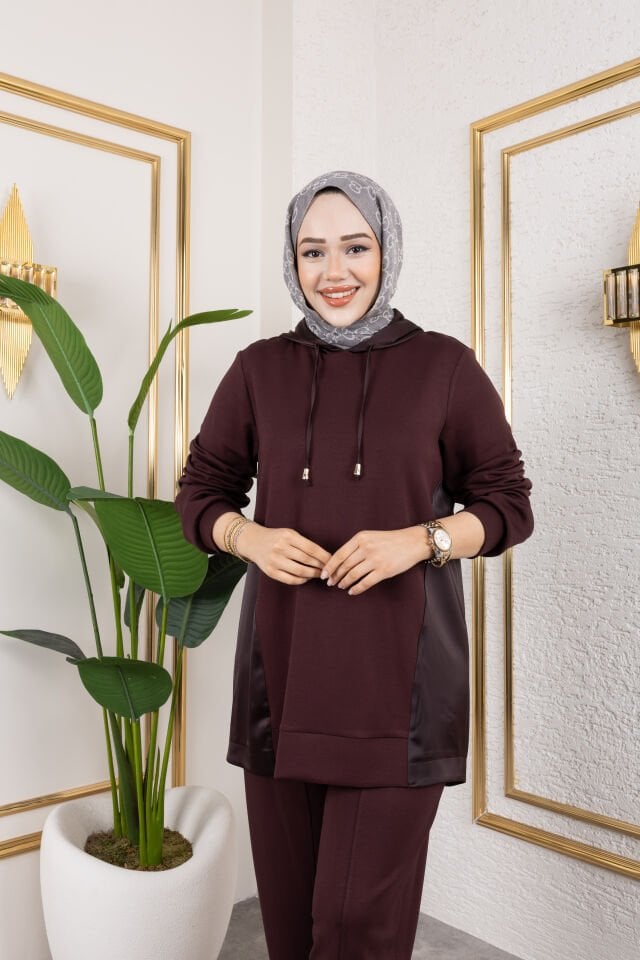 SATEN GARNİLİ TAKIM KAHVE