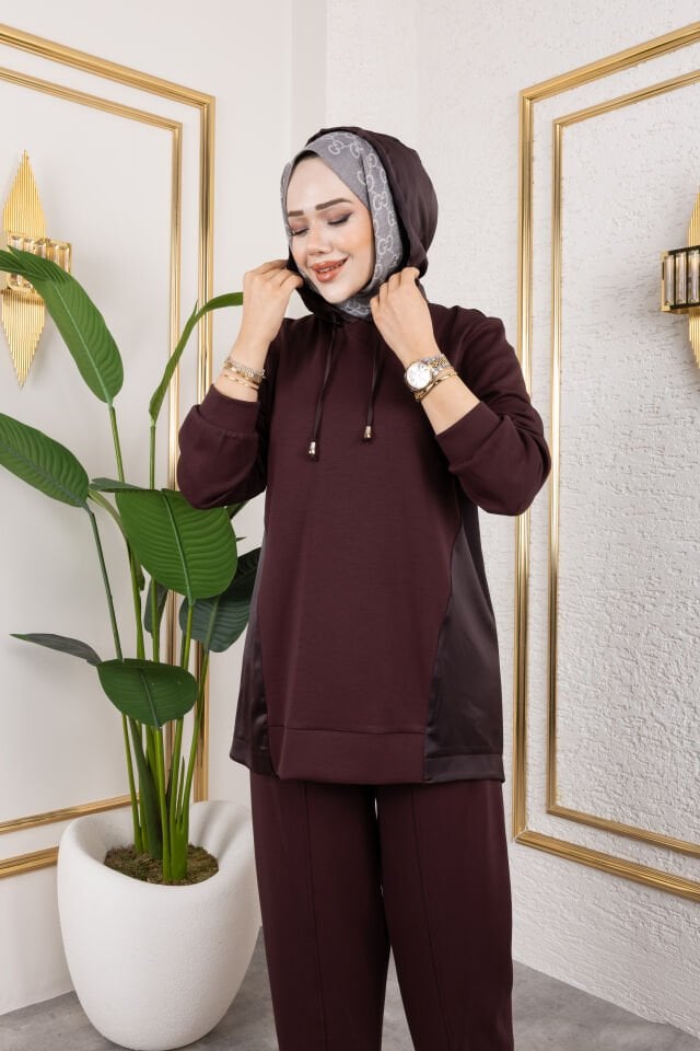 SATEN GARNİLİ TAKIM KAHVE