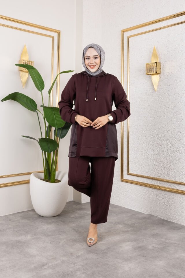 SATEN GARNİLİ TAKIM KAHVE