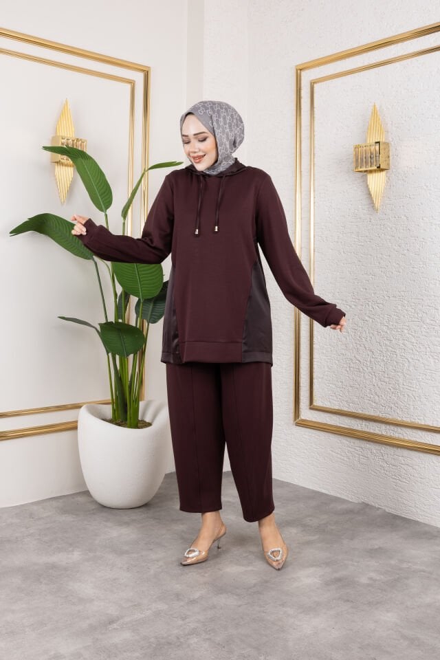 SATEN GARNİLİ TAKIM KAHVE