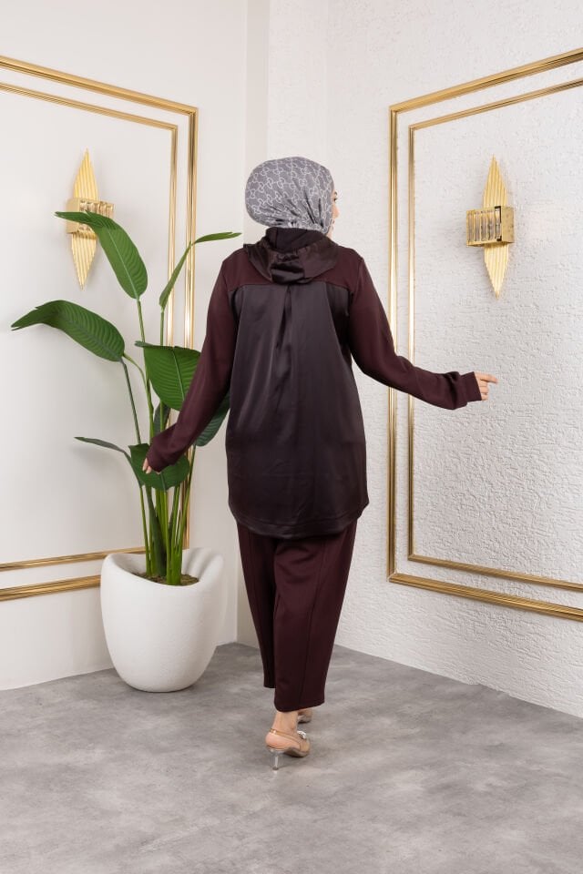 SATEN GARNİLİ TAKIM KAHVE