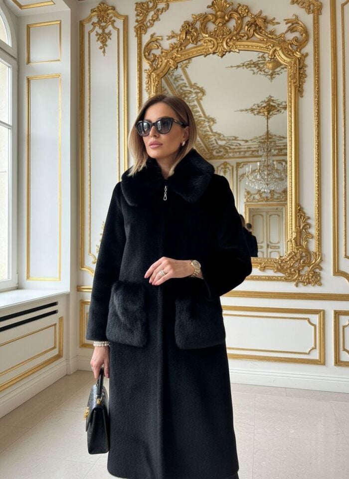 PELUŞ CEPLİ KÜRK KABAN SİYAH