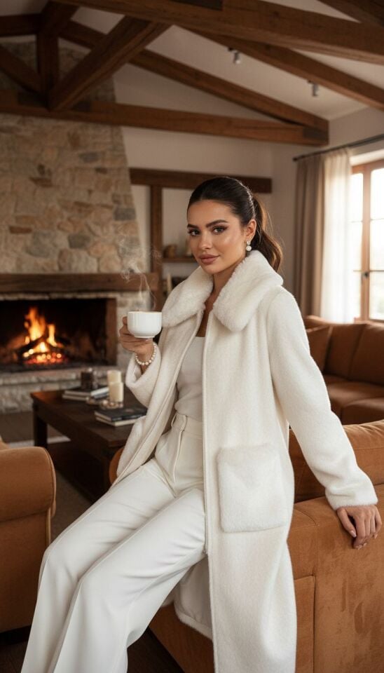 PELUŞ CEPLİ KÜRK KABAN KREM