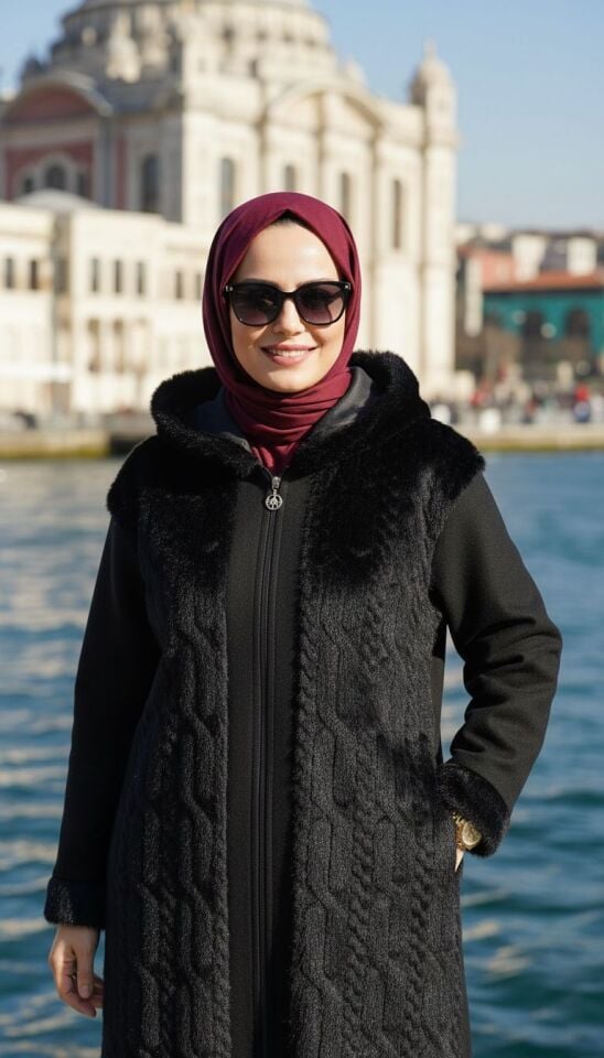 VİZON KÜRK UZUN KABAN SİYAH