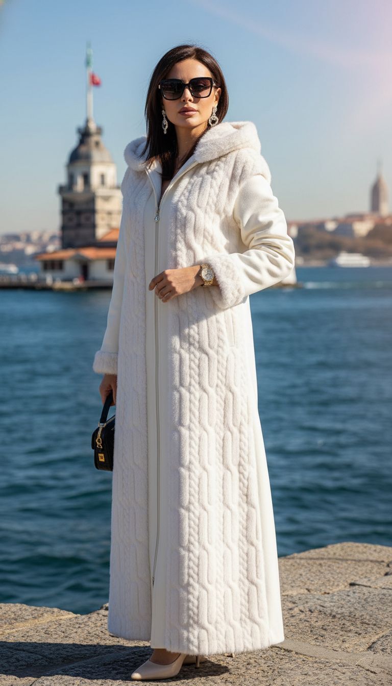 VİZON KÜRK UZUN KABAN KREM