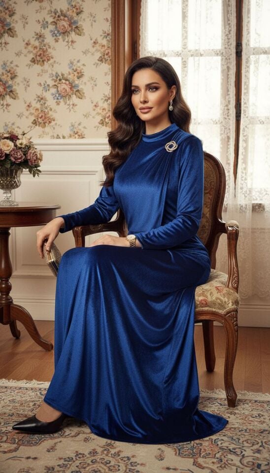 KADİFE  ELBİSE LACİVERT