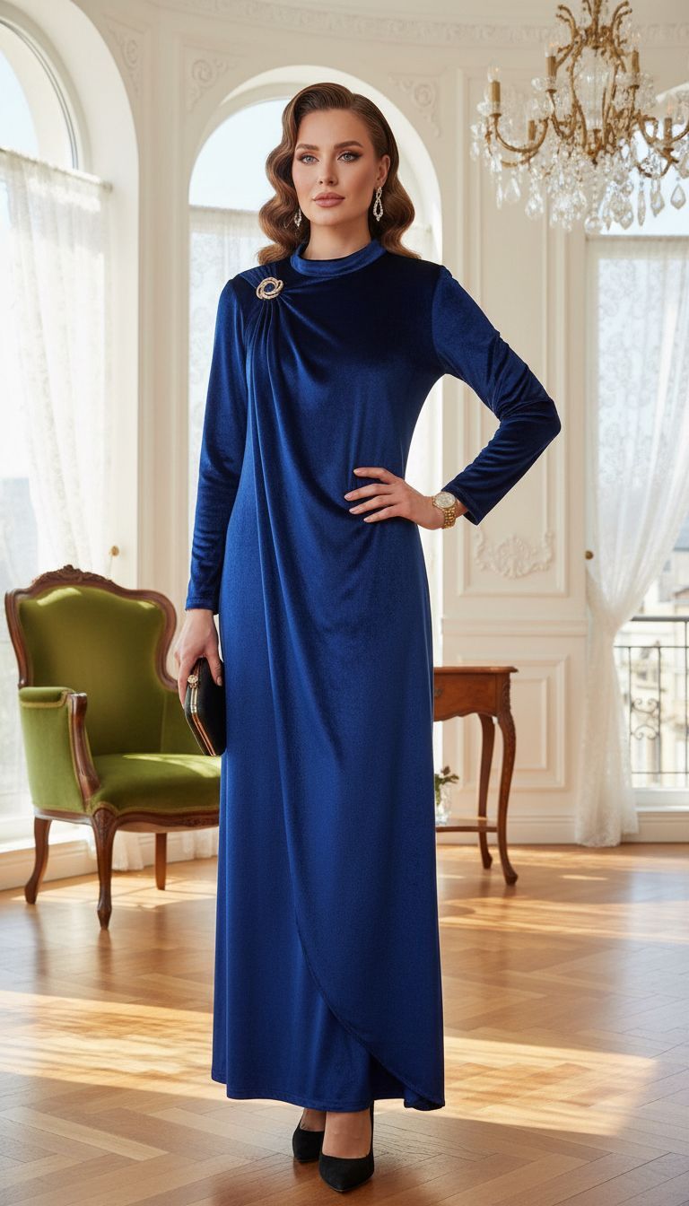 KADİFE  ELBİSE LACİVERT