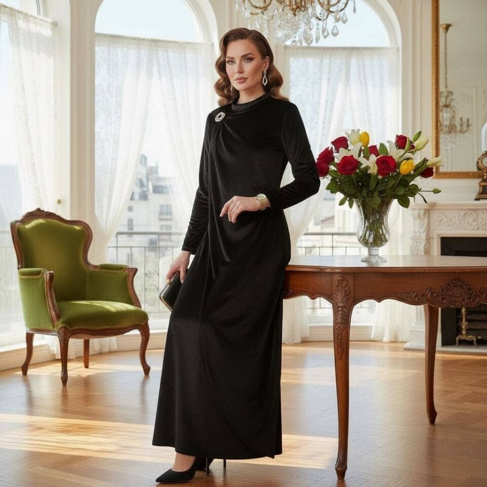 KADİFE  ELBİSE SİYAH