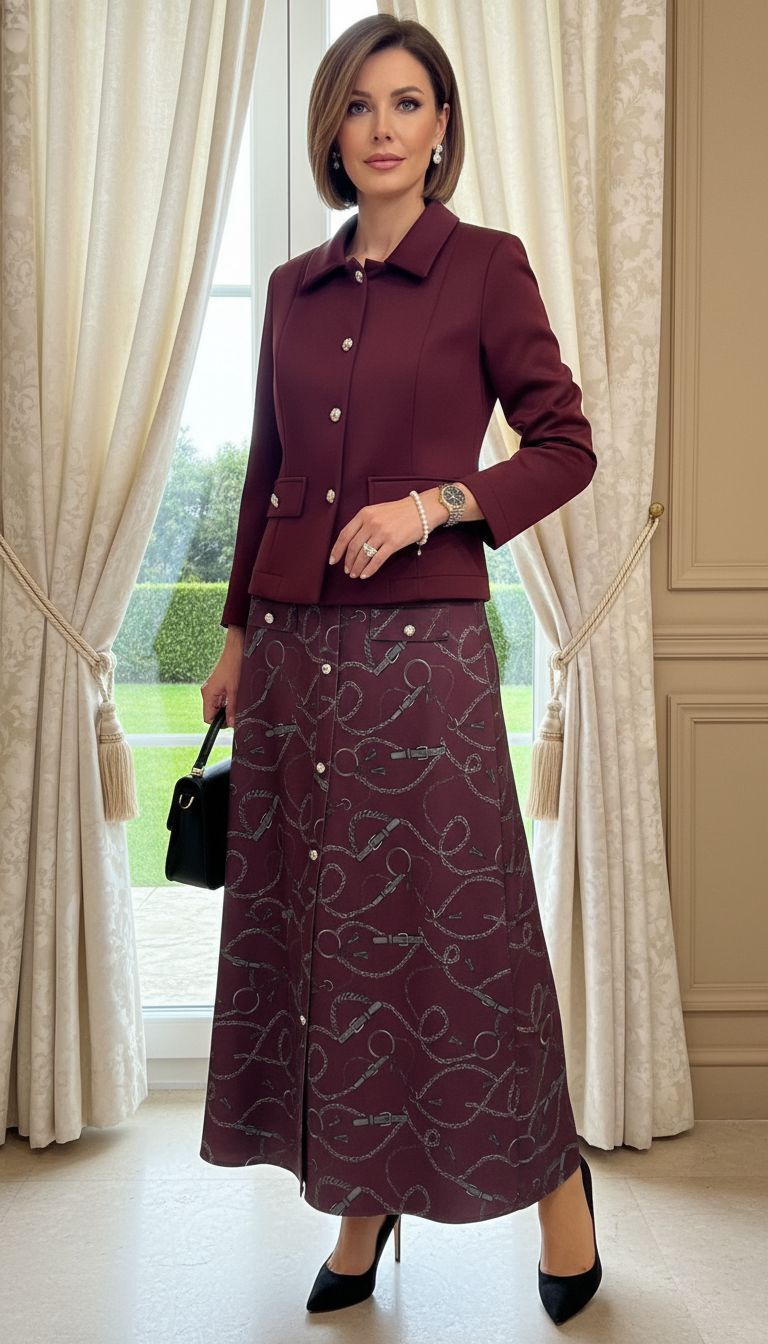 ZİNCİR DESEN ETEK BORDO