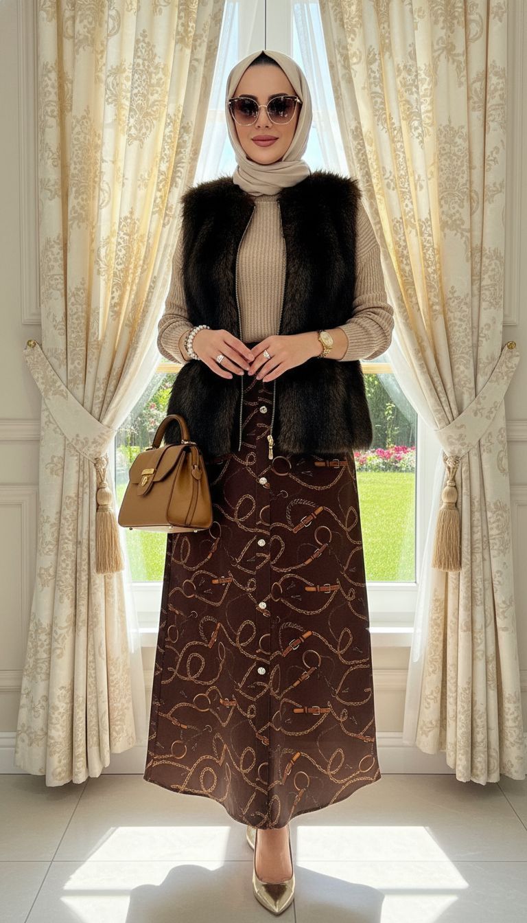 ZİNCİR DESEN ETEK KAHVE