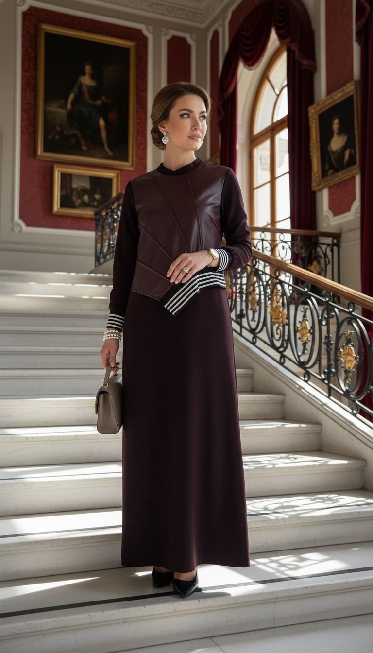 DERİ DETAY ELBİSE BORDO