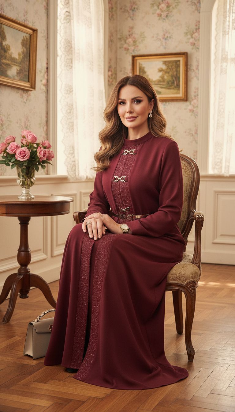 AKSESUAR DETAYLI ELBİSE BORDO