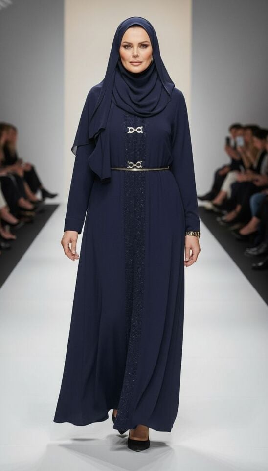 AKSESUAR DETAYLI ELBİSE LACİVERT