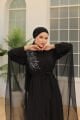 PELERİN DETAYLI ABAYA ELBİSE TAKIM SİYAH
