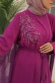 PELERİN DETAYLI ABAYA ELBİSE TAKIM MOR