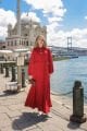 GÜNEŞ DÜĞME DETAYLI ELBİSE BORDO