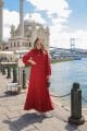 GÜNEŞ DÜĞME DETAYLI ELBİSE BORDO