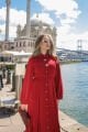 GÜNEŞ DÜĞME DETAYLI ELBİSE BORDO