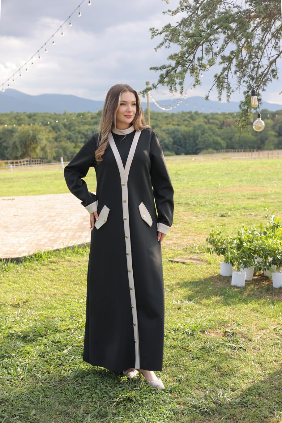 HIRKA GÖRÜNÜMLÜ ELBİSE SİYAH