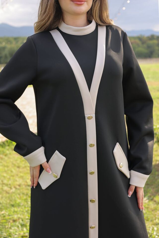 HIRKA GÖRÜNÜMLÜ ELBİSE SİYAH