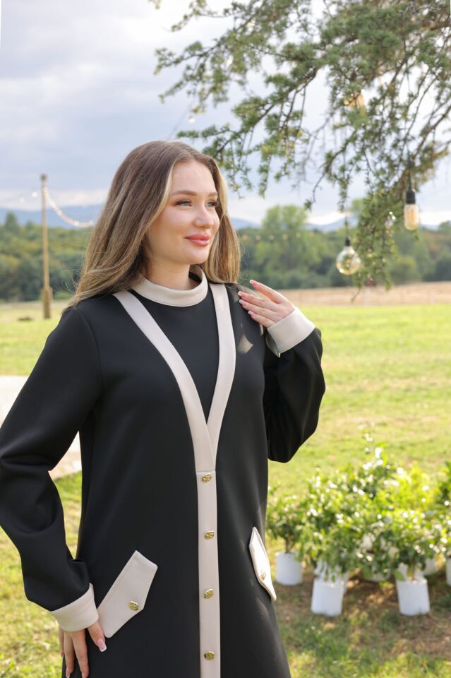 HIRKA GÖRÜNÜMLÜ ELBİSE SİYAH